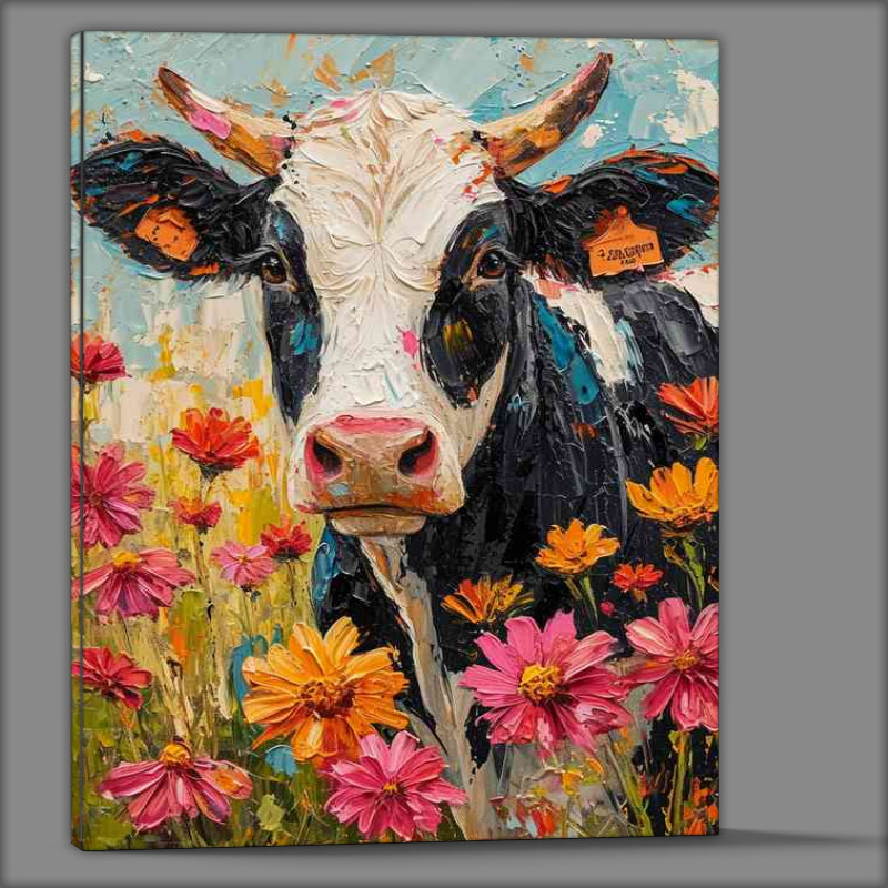 Buy Canvas : (Lilah the cow surrounded by the flower field)