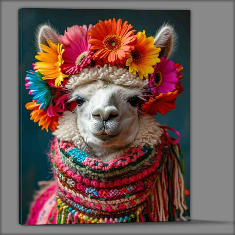 Buy Canvas : (Llama colorful wears flowers on its head)