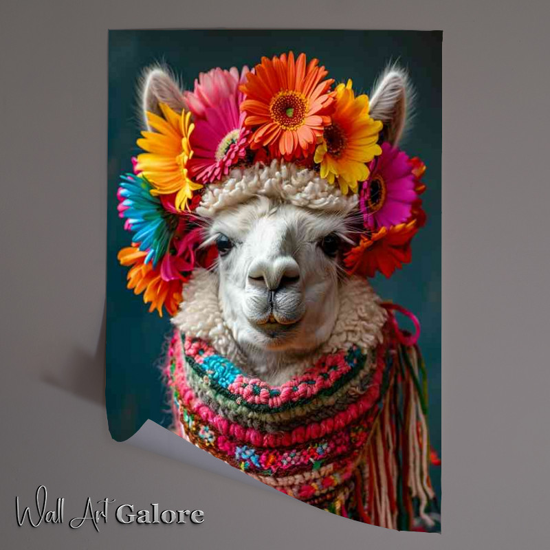 Buy Unframed Poster : (Llama colorful wears flowers on its head)