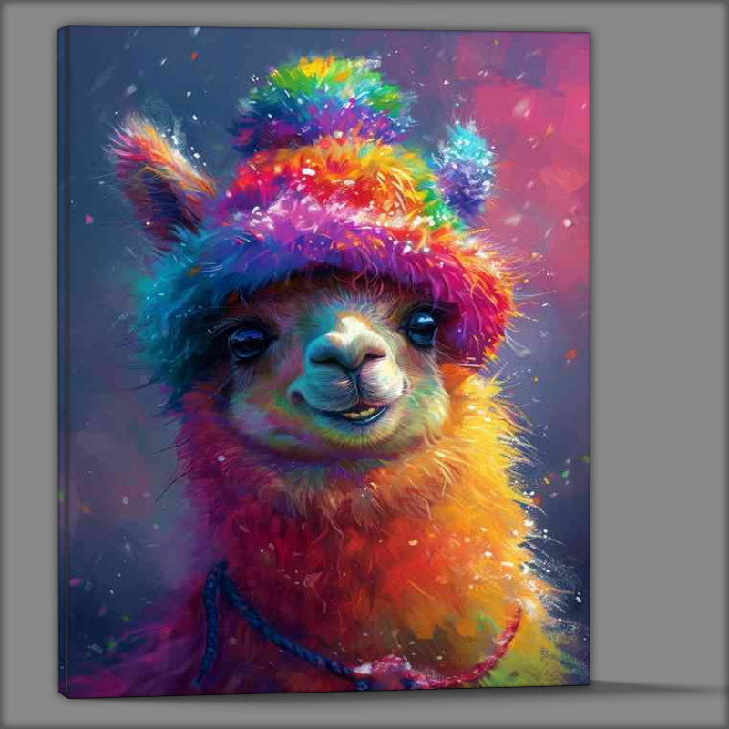 Buy Canvas : (Llama laughing in a rainbow hat)