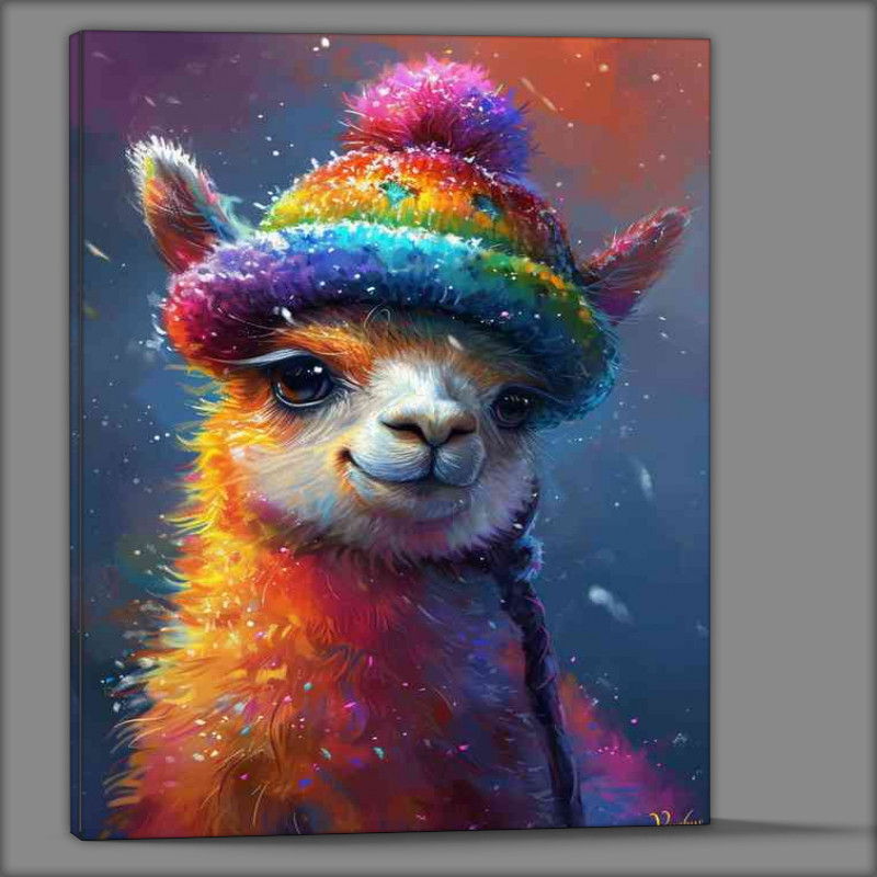 Buy Canvas : (Llama with a cute coloured bobble hat on)