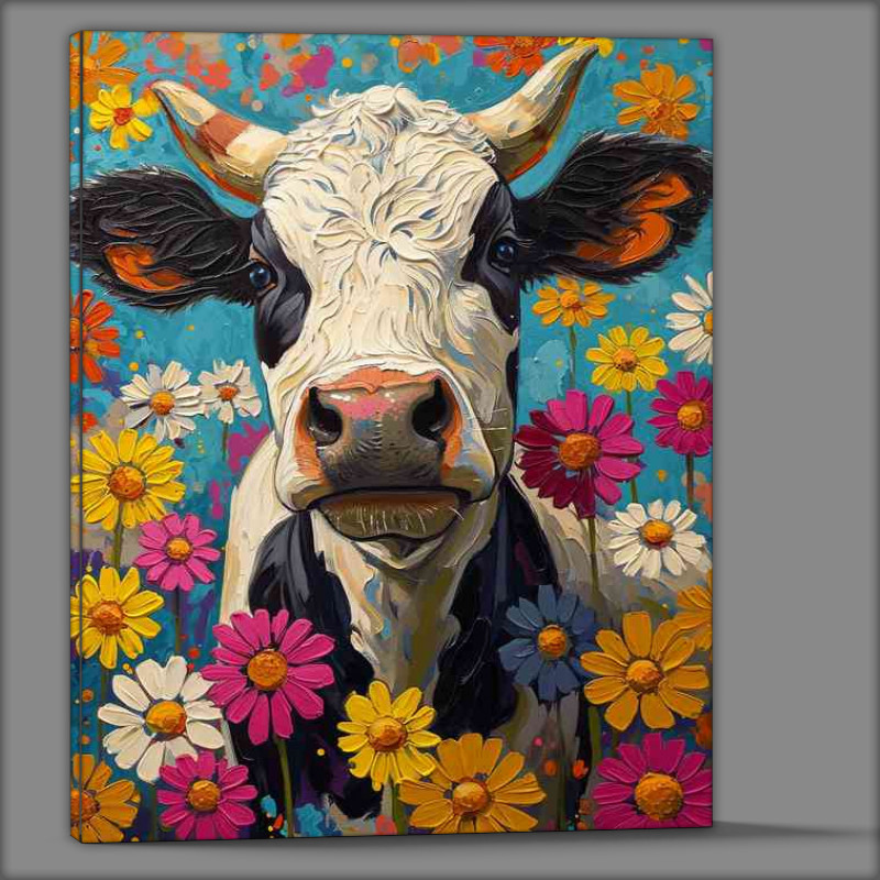 Buy Canvas : (Painted cow and colourful flowers)