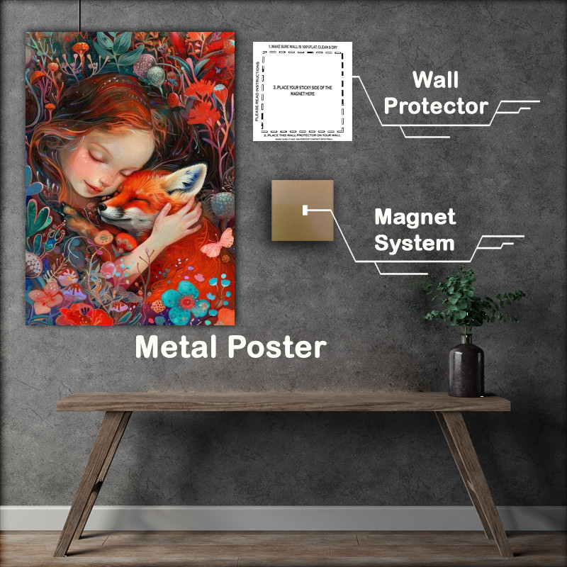 Buy Metal Poster : (Painted girl with a red Fox)