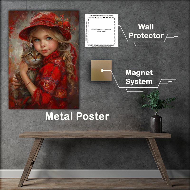 Buy Metal Poster : (Painting of a little girl and a Cat)
