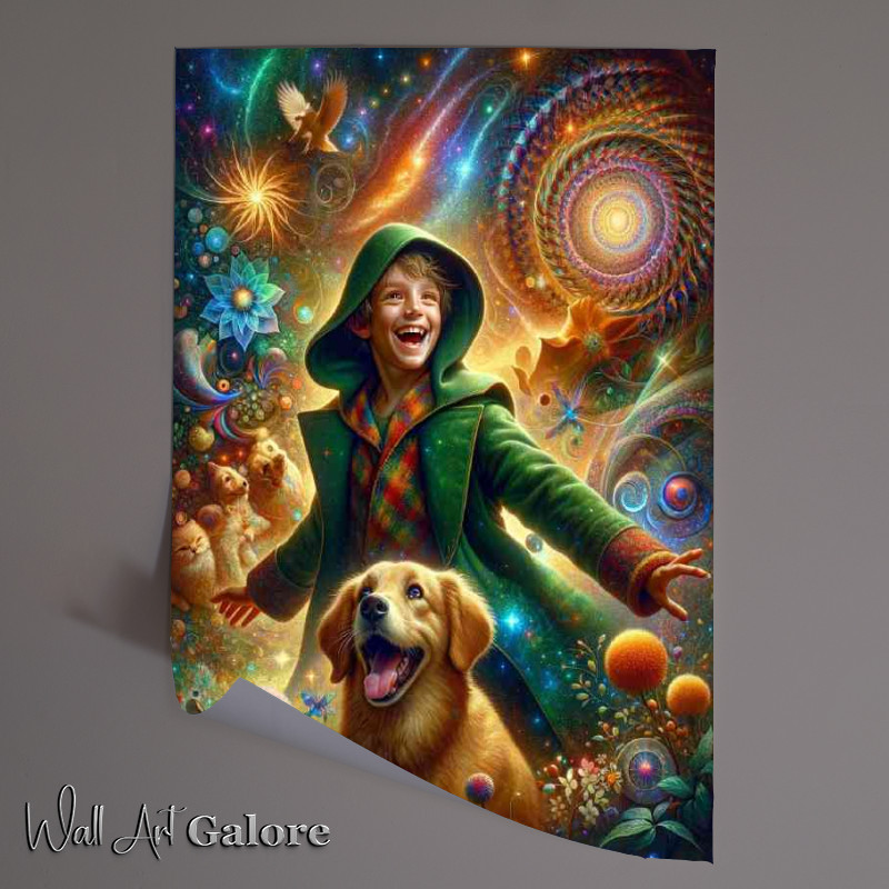Buy Unframed Poster : (Playful dog with bright eyes and joyful boy)
