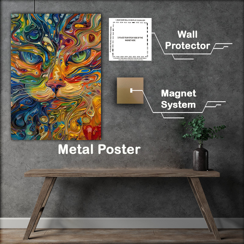 Buy Metal Poster : (Psychedelia painting a Cats face)