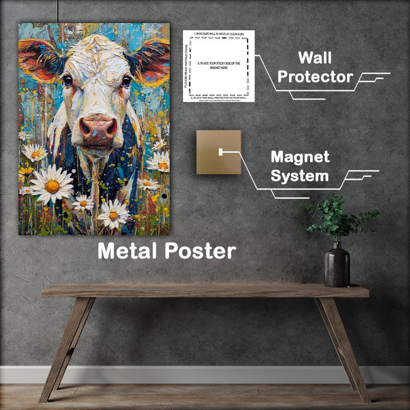 Buy Metal Poster : (Ruth the cow in with a colourful background)