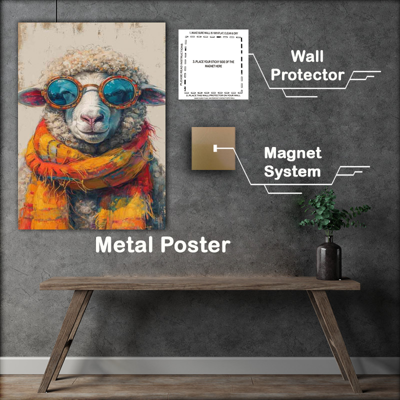 Buy Metal Poster : (Sheep in orange scalf and sungalsses)