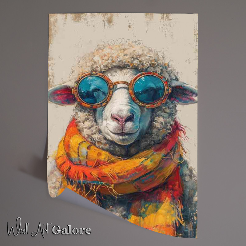 Buy Unframed Poster : (Sheep in orange scalf and sungalsses)