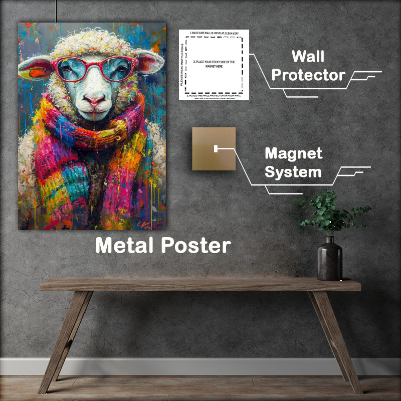 Buy Metal Poster : (Sheep with the most amazing colourful scarf)