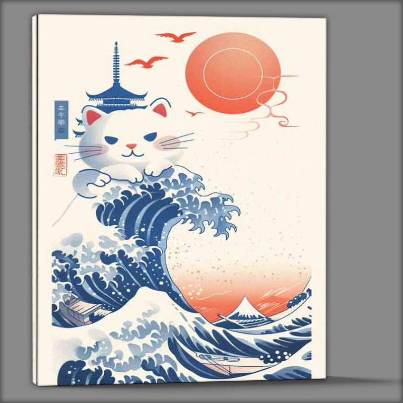 Buy Canvas : (The Cat and the waves japanese style)