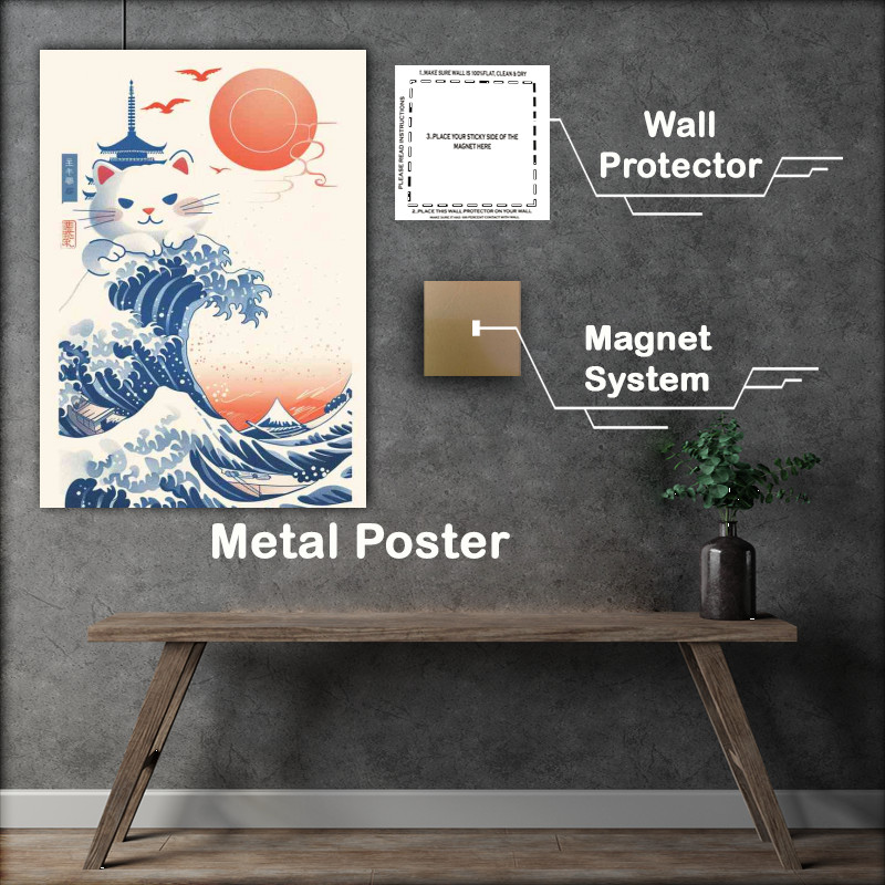 Buy Metal Poster : (The Cat and the waves japanese style)
