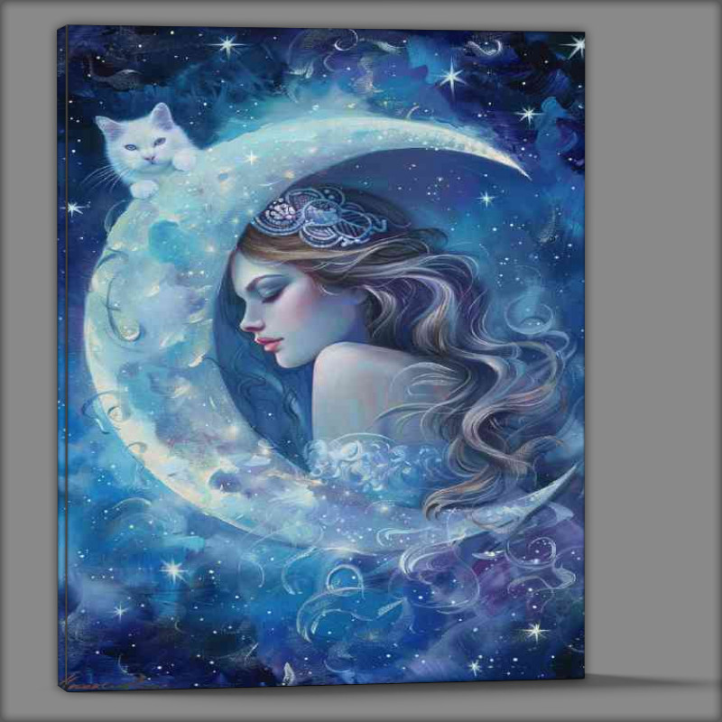 Buy Canvas : (The White Cat moon and the stars)