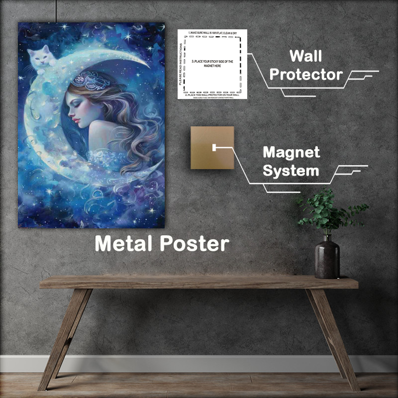 Buy Metal Poster : (The White Cat moon and the stars)