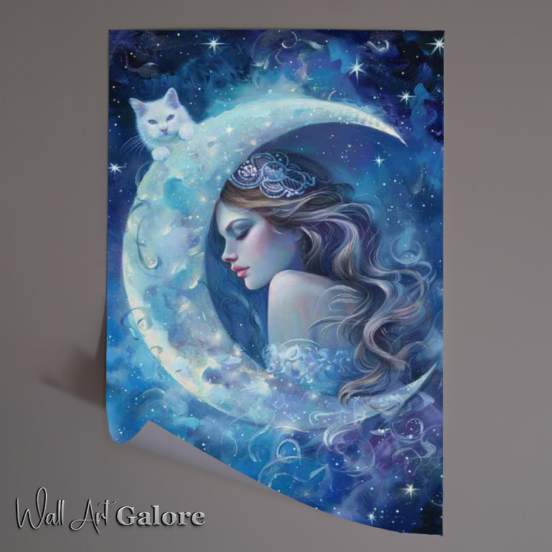 Buy Unframed Poster : (The White Cat moon and the stars)