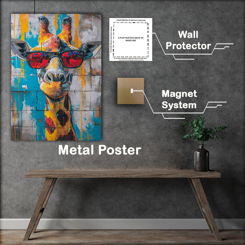 Buy Metal Poster : (The face of the sunglasses giraffe)