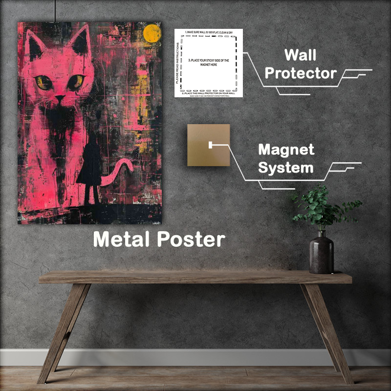 Buy Metal Poster : (The pink cat with yellow eyes street art)
