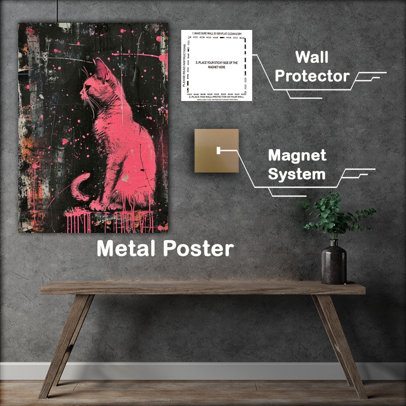 Buy Metal Poster : (The pink painted cat dripping in paint)