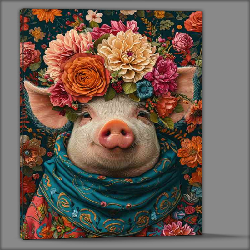 Buy Canvas : (The pink pig in a colourful scarf)