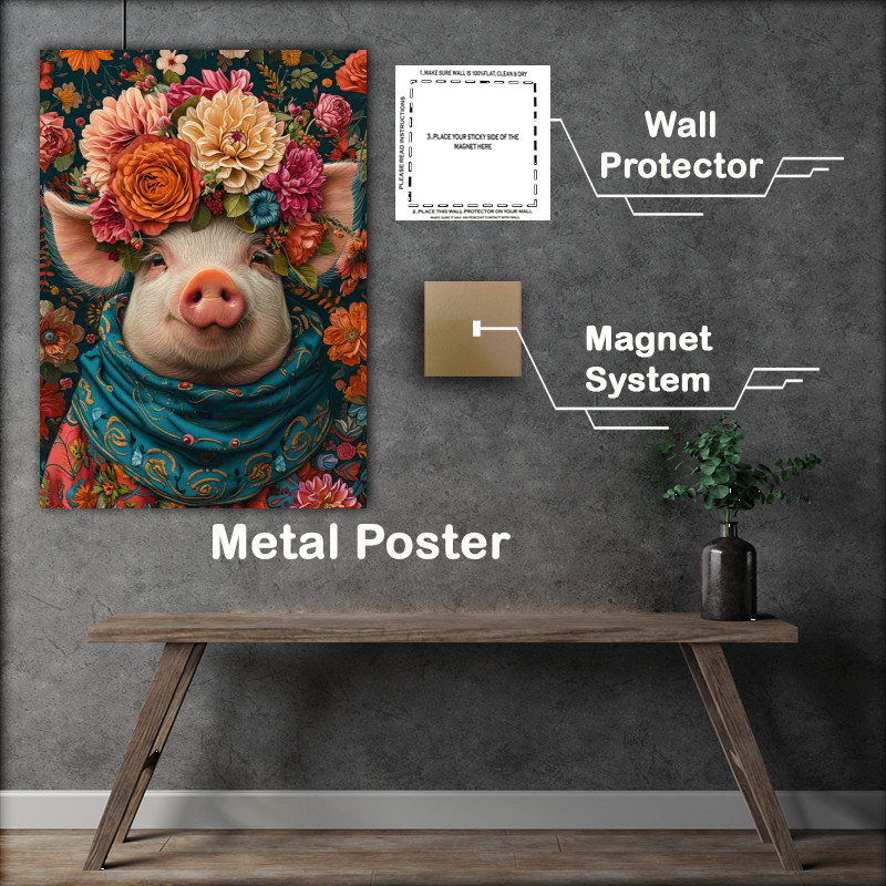 Buy Metal Poster : (The pink pig in a colourful scarf)