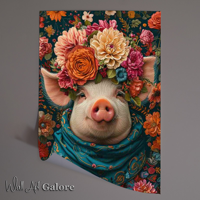 Buy Unframed Poster : (The pink pig in a colourful scarf)