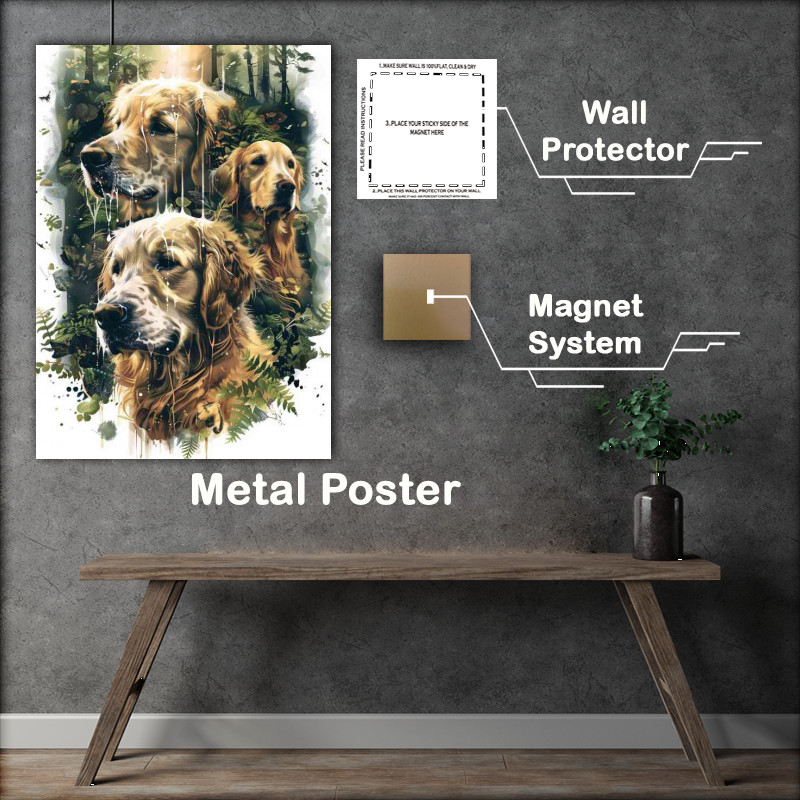Buy Metal Poster : (Three golden retriever Dogs)