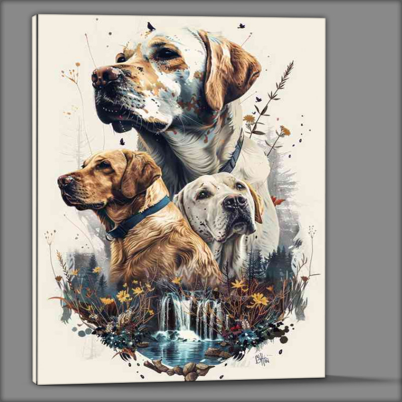 Buy Canvas : (Three labrador dogs forest)