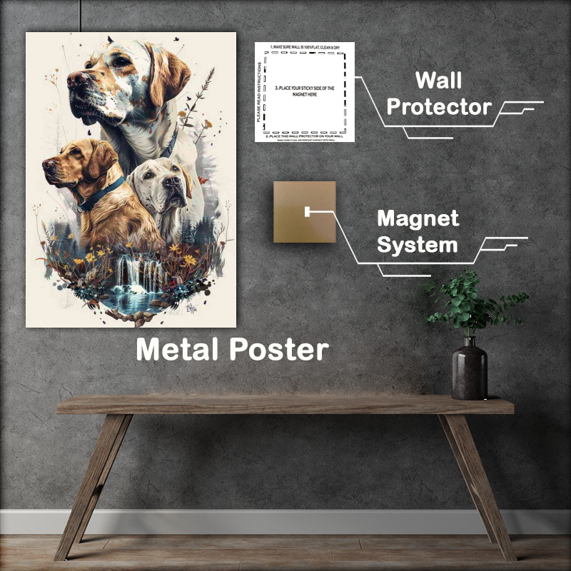 Buy Metal Poster : (Three labrador dogs forest)