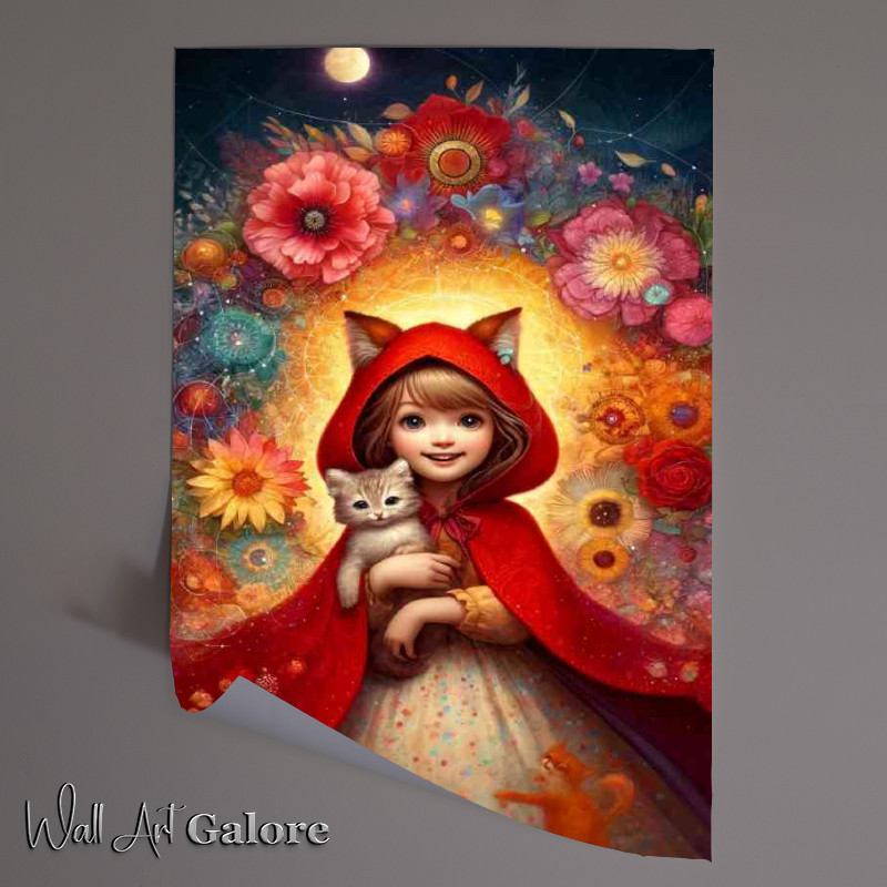 Buy Unframed Poster : (Wearing a vibrant red cloak with a hood and cat)