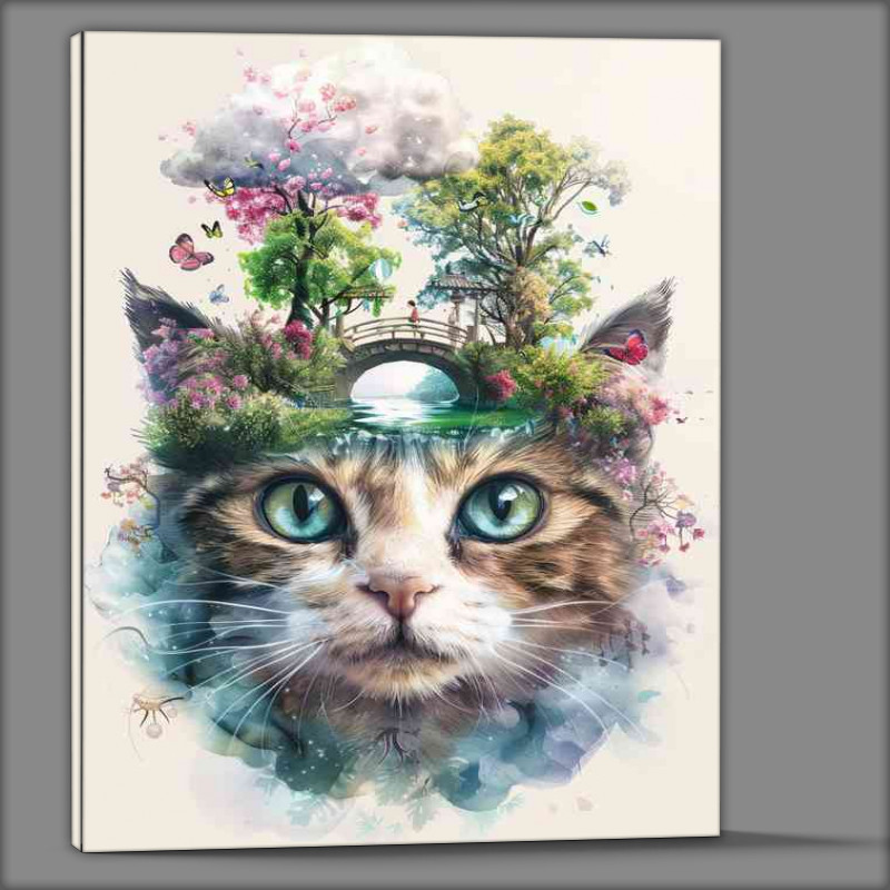 Buy Canvas : (Whimsical Cat face double exposure)