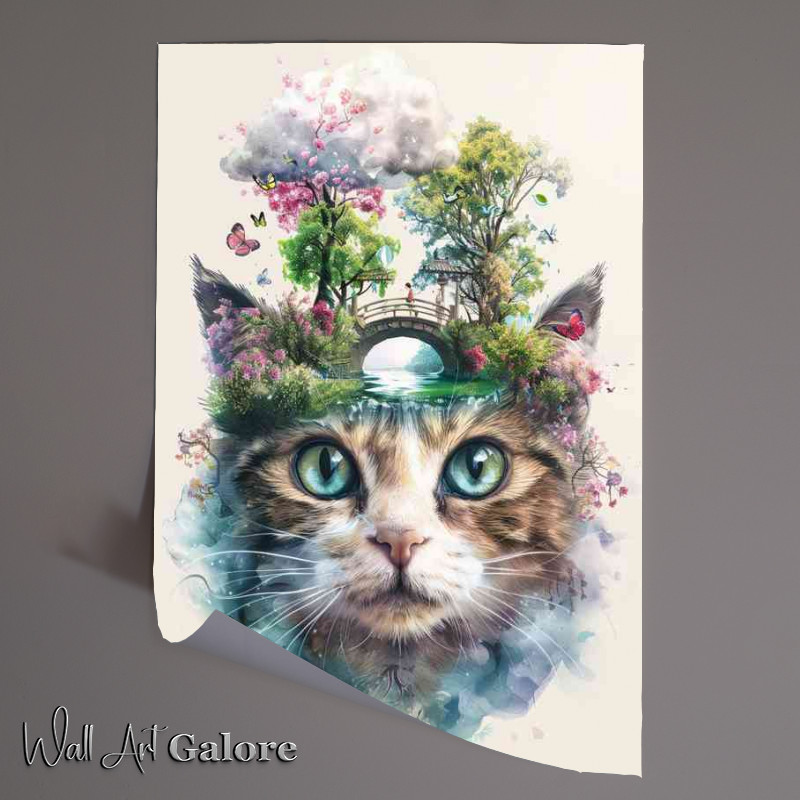 Buy Unframed Poster : (Whimsical Cat face double exposure)