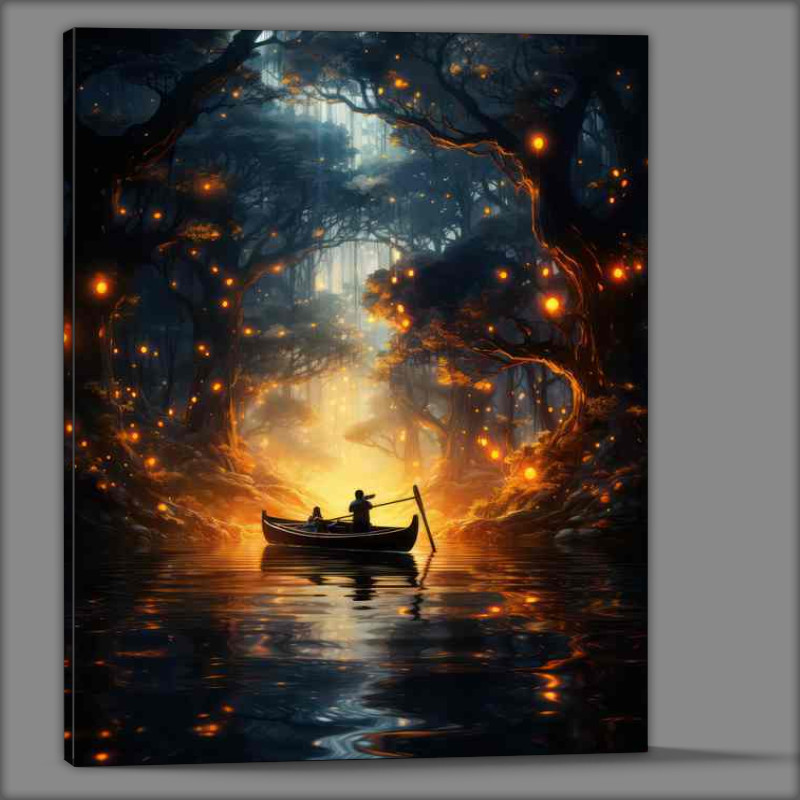 Buy Canvas : (Glistening Fairy Ponds two people on a boat)