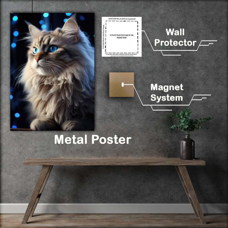Buy Metal Poster : (White furry Cat at night)