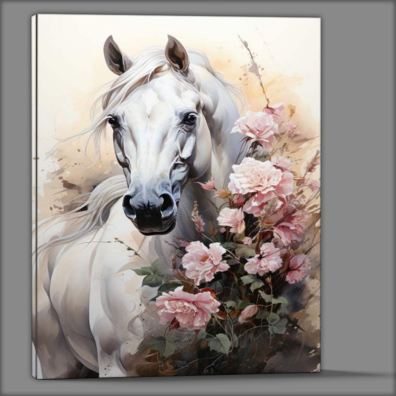 Buy Canvas : (White horse and flowers)