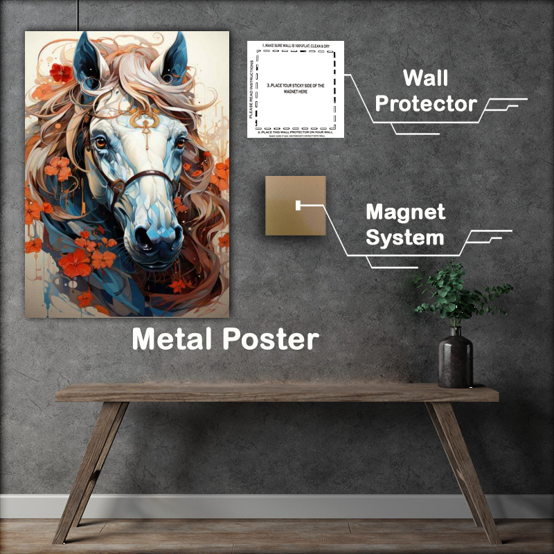 Buy Metal Poster : (White horses head with flowers)