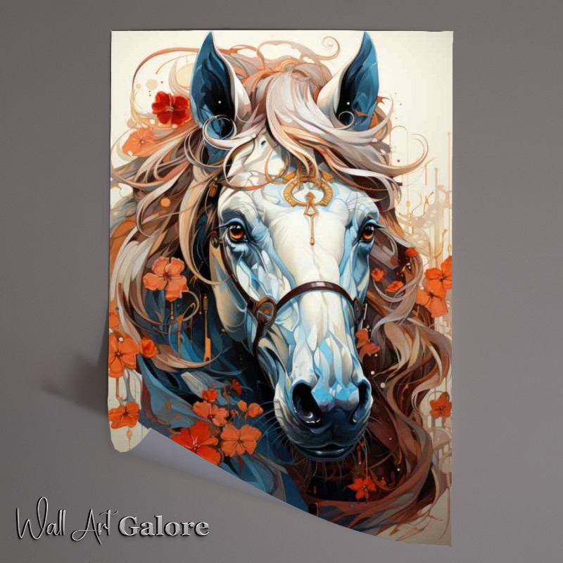 Buy Unframed Poster : (White horses head with flowers)