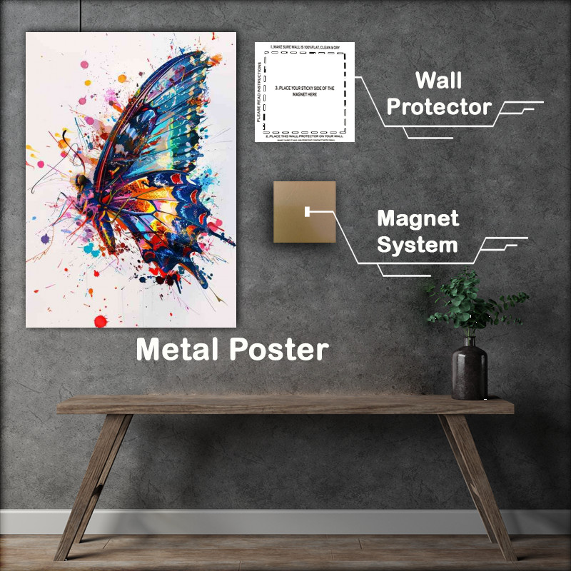Buy Metal Poster : (A Colorful butterfly with_paint splashes)