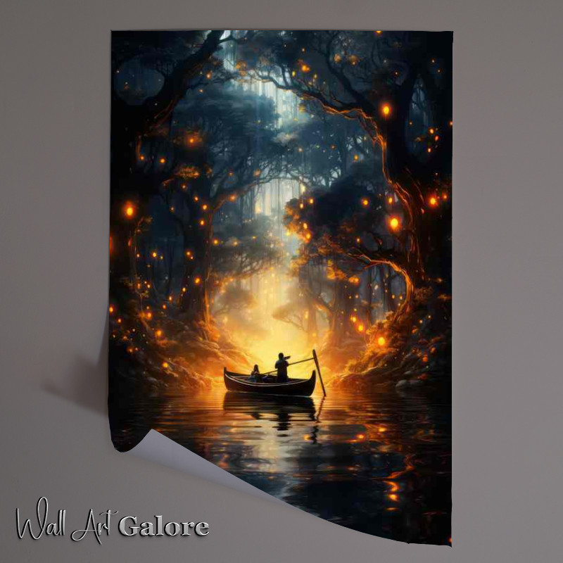 Buy Unframed Poster : (Glistening Fairy Ponds two people on a boat)