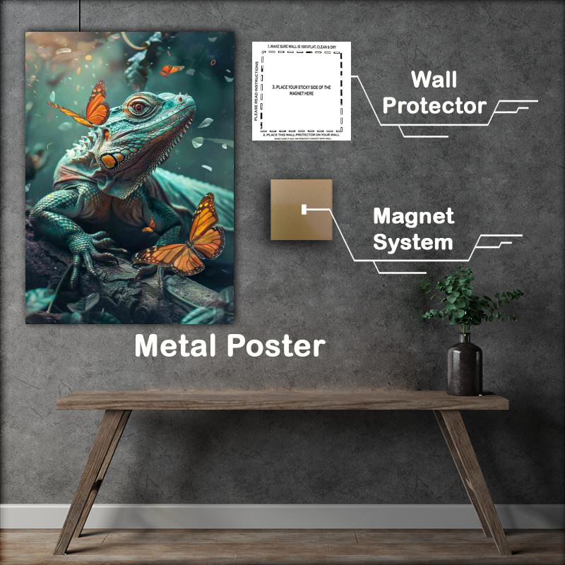 Buy Metal Poster : (Big green lizard sits on a branch)