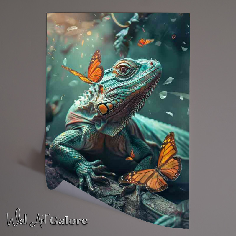Buy Unframed Poster : (Big green lizard sits on a branch)