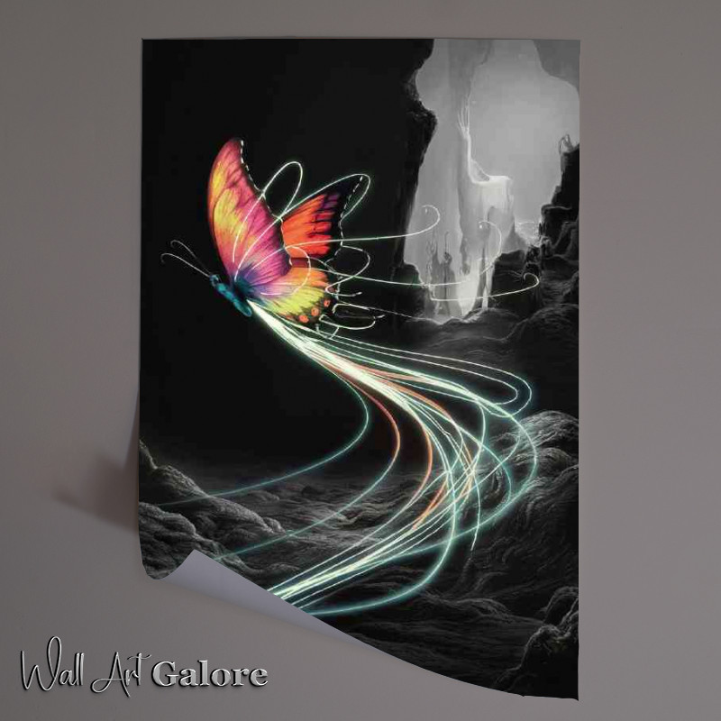 Buy Unframed Poster : (Conceptual Butterfly leaving shimmering lights)