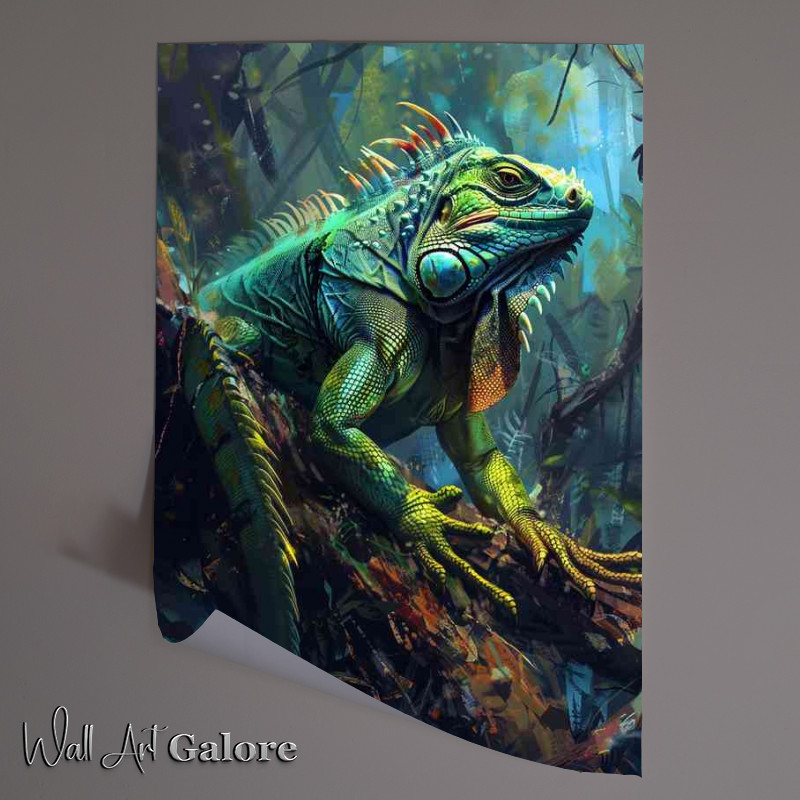 Buy Unframed Poster : (Green Iguana is perched on a branch in the woods)