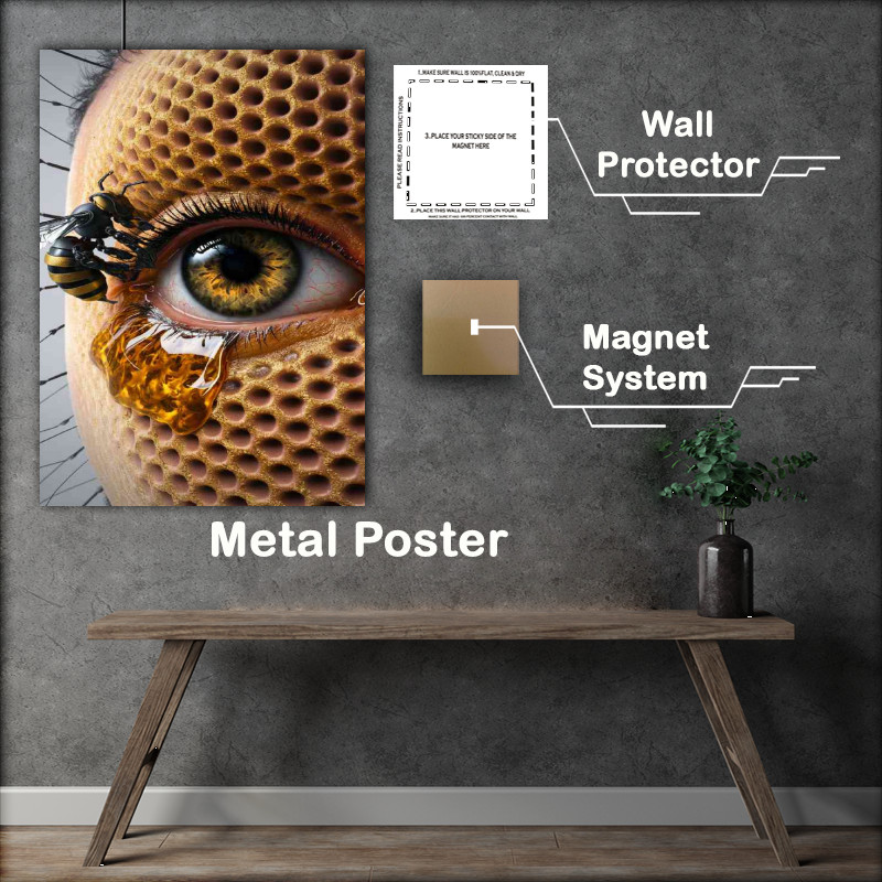 Buy Metal Poster : (Honeycomed Face with honey and bees)