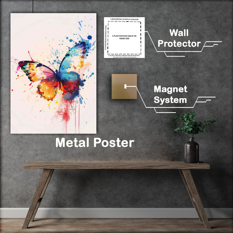 Buy Metal Poster : (Watercolour coloured Butterfly splashed art)