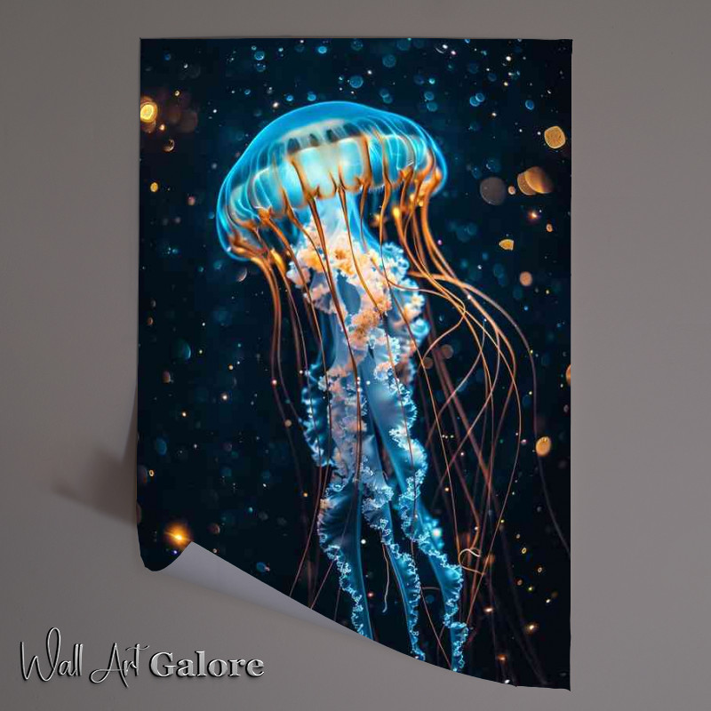 Buy Unframed Poster : (A Single Blue and glod jellyfish)