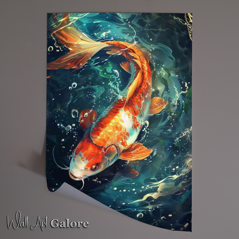Buy Unframed Poster : (A beautiful water painting orange and white koi carp)