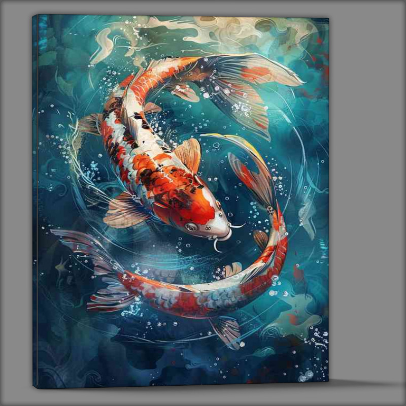 Buy Canvas : (Beautiful water painting of a fish a pair of Koi carps)