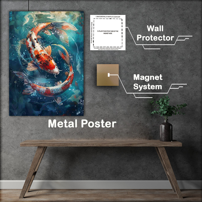 Buy Metal Poster : (Beautiful water painting of a fish a pair of Koi carps)