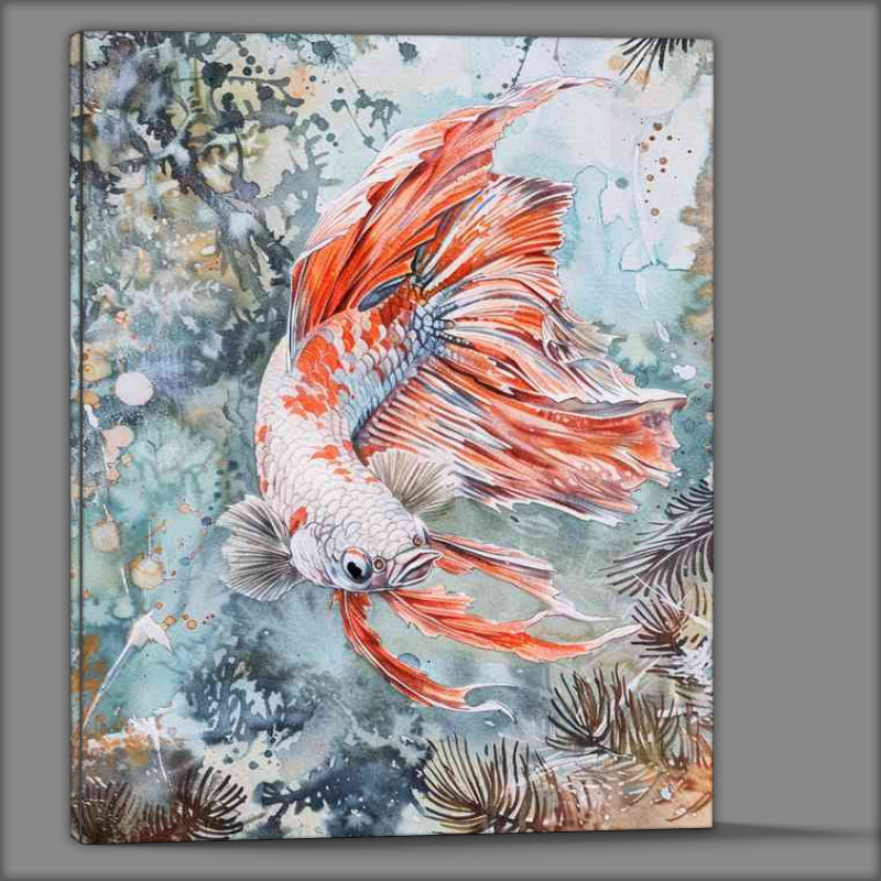 Buy Canvas : (Betta fish painted in watercolor in the ocean)