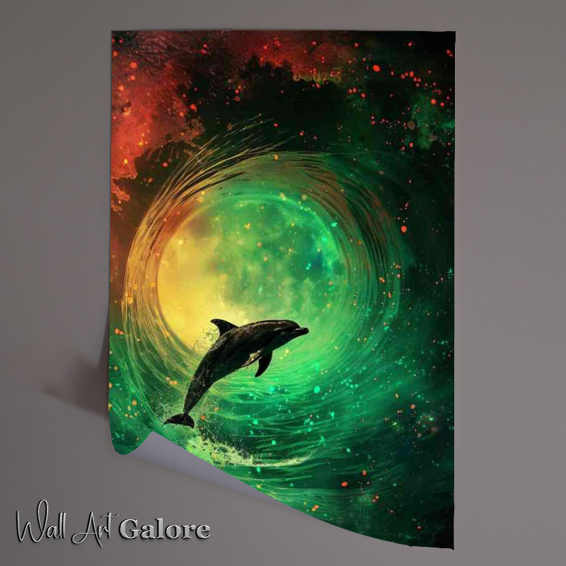 Buy Unframed Poster : (Dolphin flying through a green glowing tunnel)